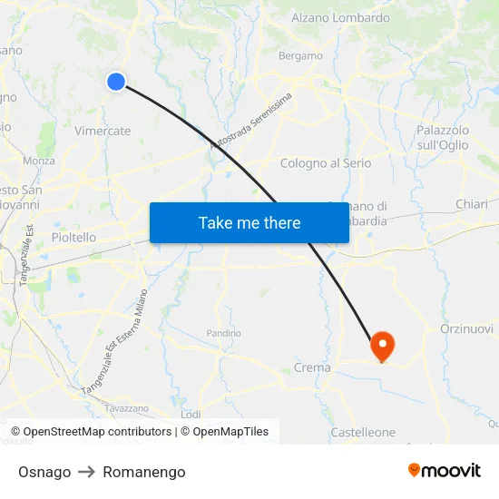 Osnago to Romanengo map