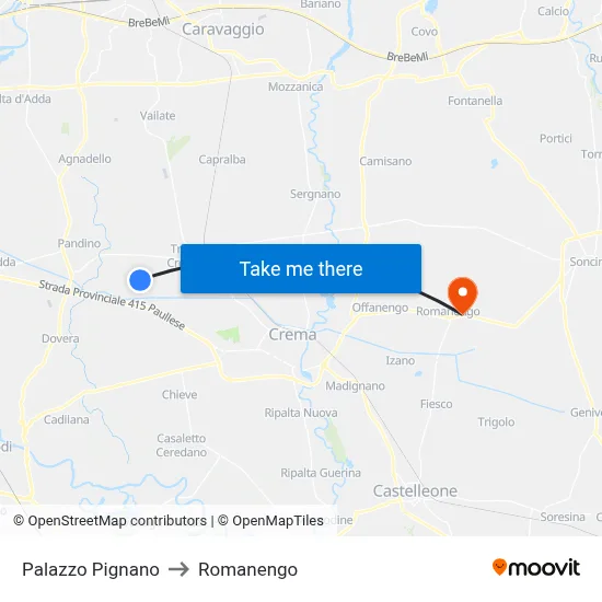 Palazzo Pignano to Romanengo map