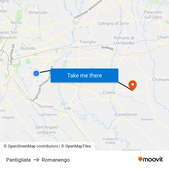 Pantigliate to Romanengo map