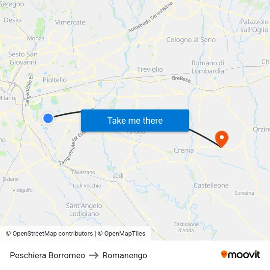 Peschiera Borromeo to Romanengo map