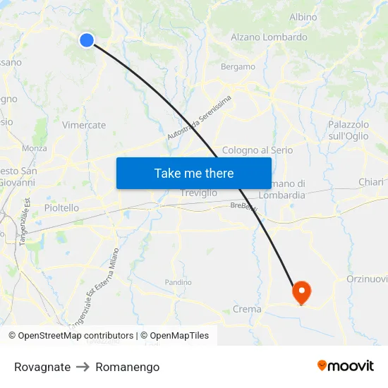 Rovagnate to Romanengo map