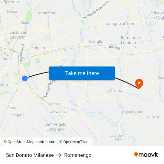 San Donato Milanese to Romanengo map