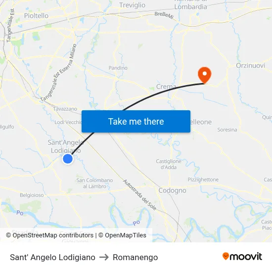 Sant' Angelo Lodigiano to Romanengo map