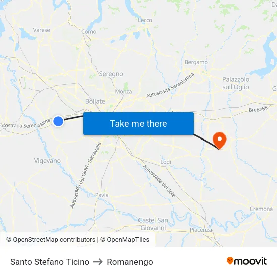 Santo Stefano Ticino to Romanengo map