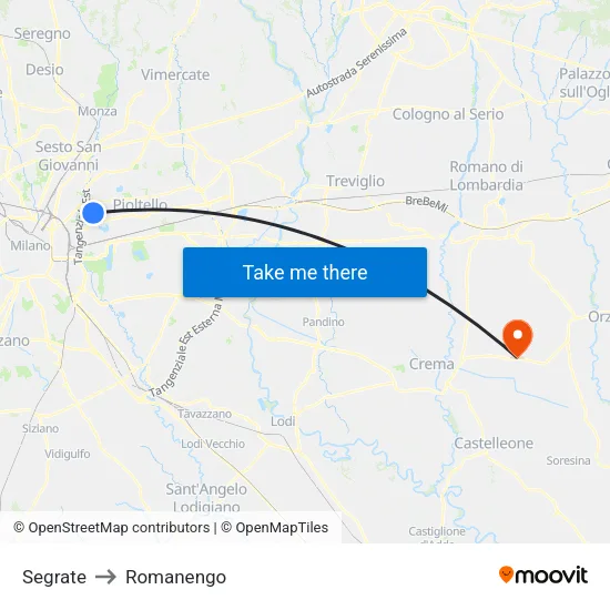 Segrate to Romanengo map