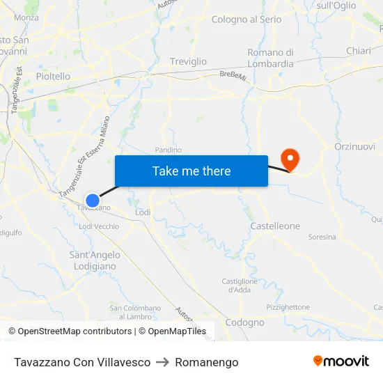 Tavazzano Con Villavesco to Romanengo map