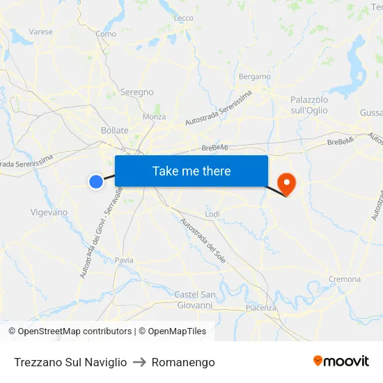Trezzano Sul Naviglio to Romanengo map