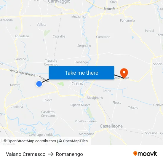 Vaiano Cremasco to Romanengo map