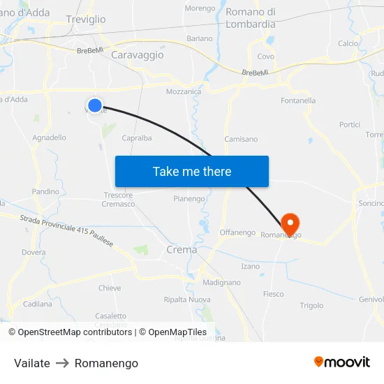 Vailate to Romanengo map