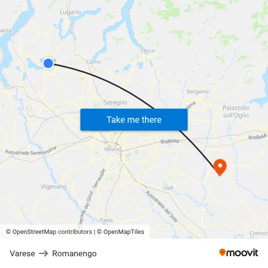 Varese to Romanengo map