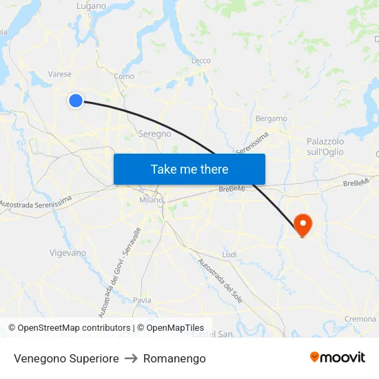 Venegono Superiore to Romanengo map