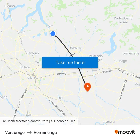 Vercurago to Romanengo map