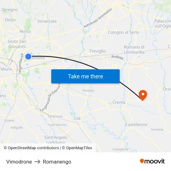 Vimodrone to Romanengo map