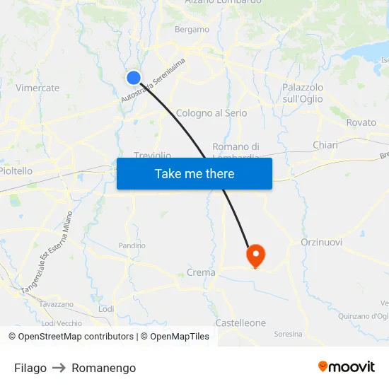 Filago to Romanengo map