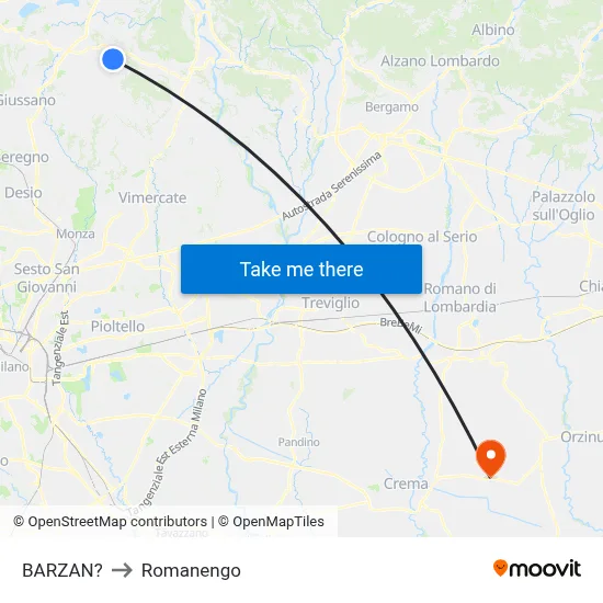 Barzan to Romanengo map