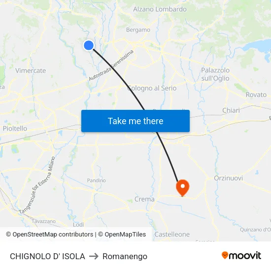 CHIGNOLO D' ISOLA to Romanengo map