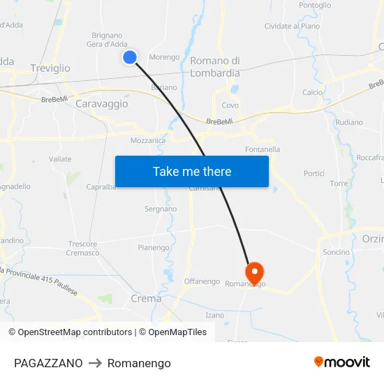PAGAZZANO to Romanengo map