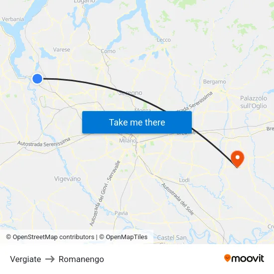 Vergiate to Romanengo map