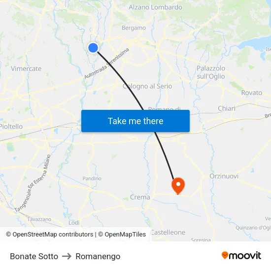 Bonate Sotto to Romanengo map
