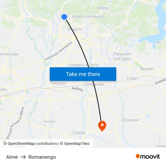 Almè to Romanengo map