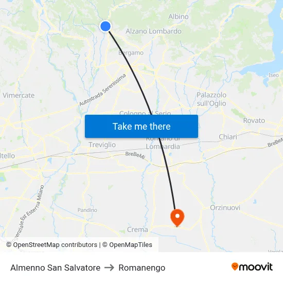 Almenno San Salvatore to Romanengo map