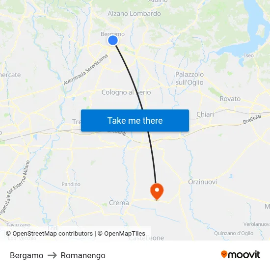 Bergamo to Romanengo map