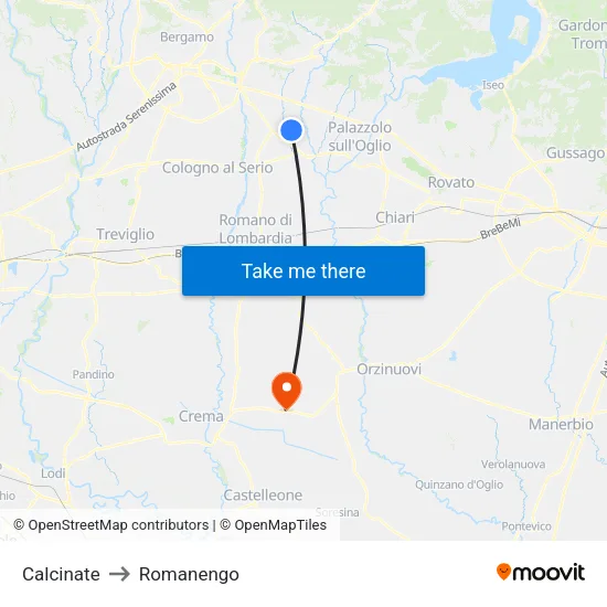 Calcinate to Romanengo map