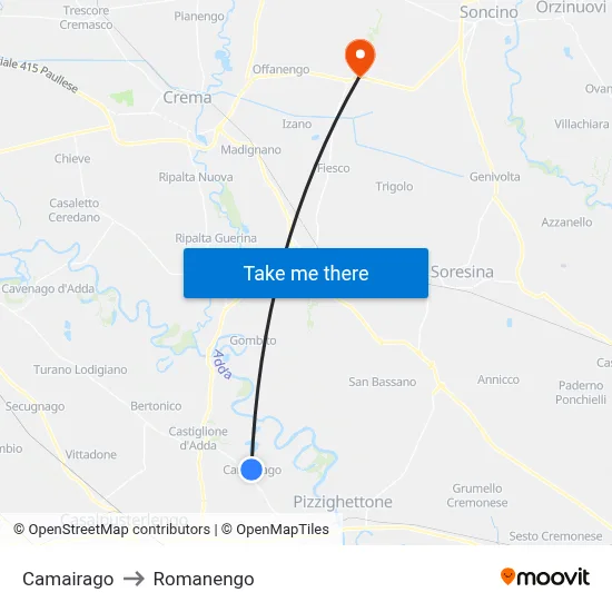 Camairago to Romanengo map