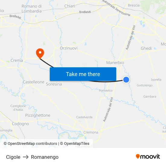 Cigole to Romanengo map