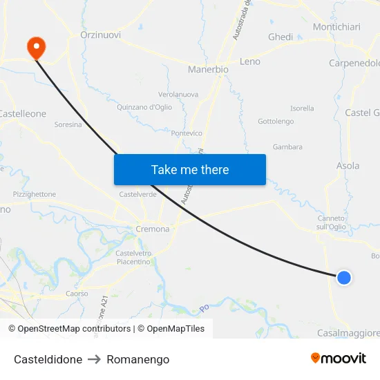 Casteldidone to Romanengo map
