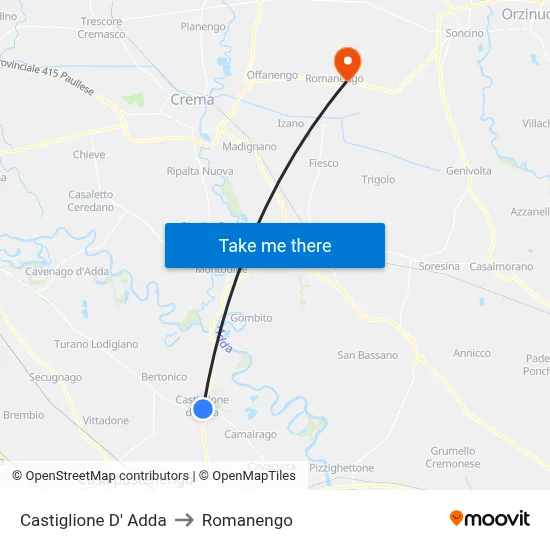 Castiglione D' Adda to Romanengo map