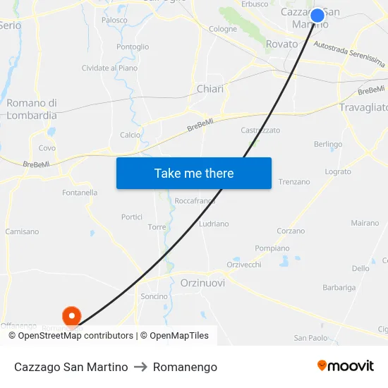 Cazzago San Martino to Romanengo map