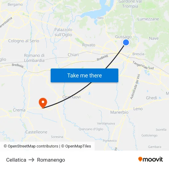 Cellatica to Romanengo map