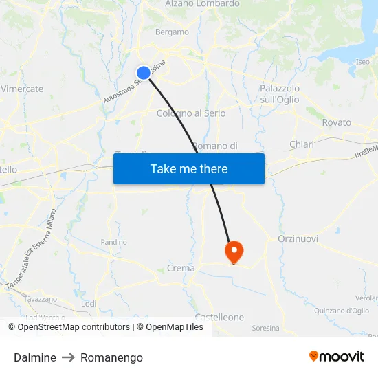 Dalmine to Romanengo map