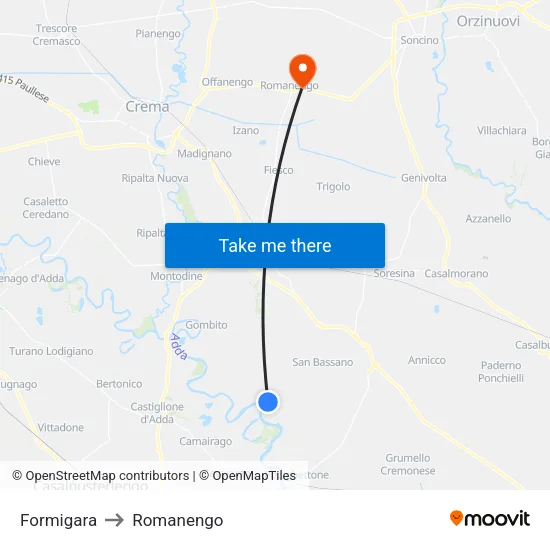 Formigara to Romanengo map