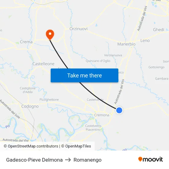Gadesco-Pieve Delmona to Romanengo map