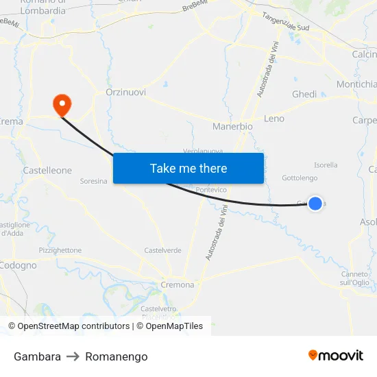 Gambara to Romanengo map