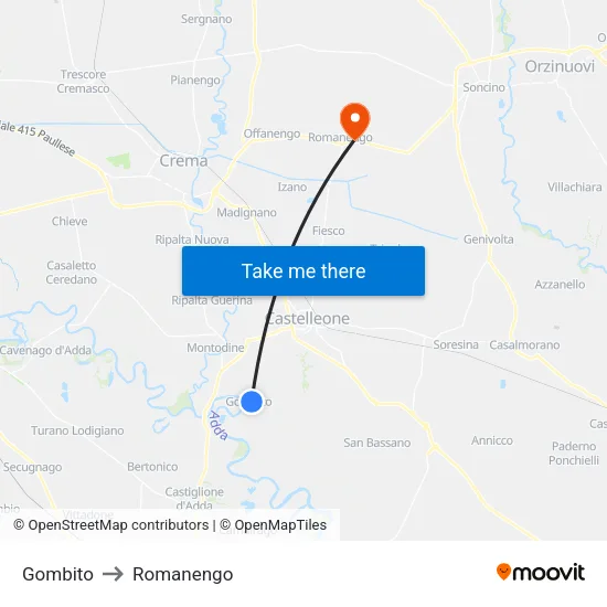 Gombito to Romanengo map