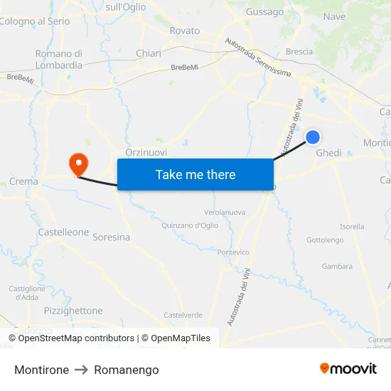 Montirone to Romanengo map