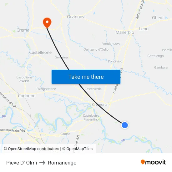 Pieve D' Olmi to Romanengo map