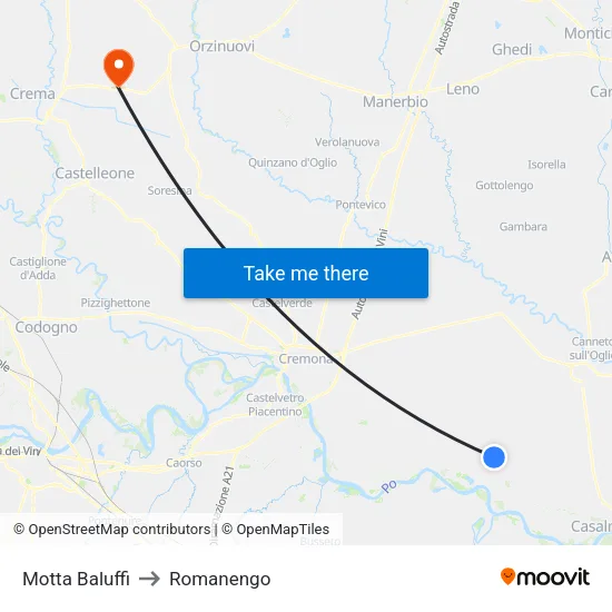 Motta Baluffi to Romanengo map