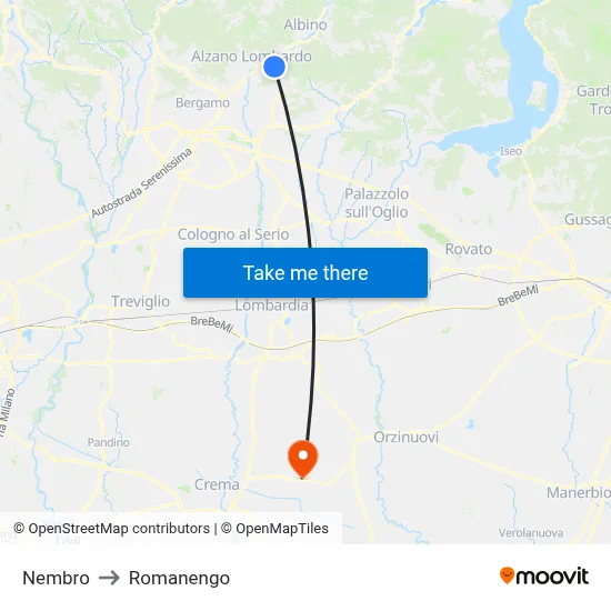 Nembro to Romanengo map