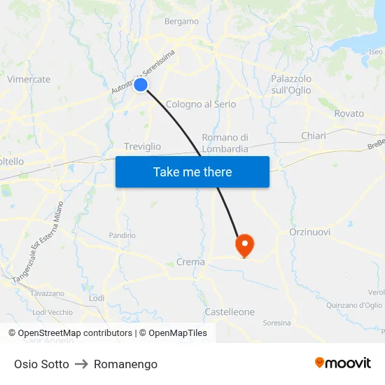 Osio Sotto to Romanengo map