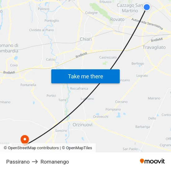 Passirano to Romanengo map