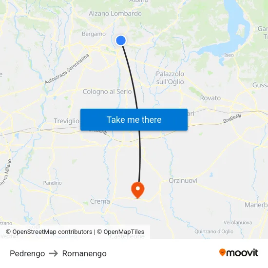 Pedrengo to Romanengo map