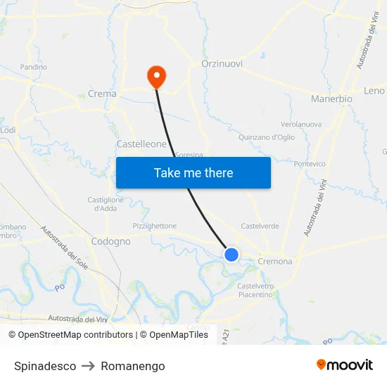 Spinadesco to Romanengo map