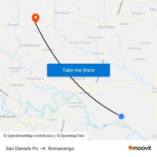 San Daniele Po to Romanengo map