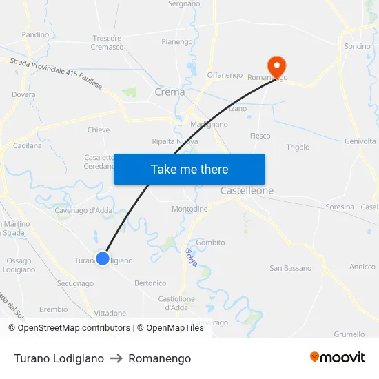 Turano Lodigiano to Romanengo map