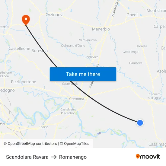 Scandolara Ravara to Romanengo map