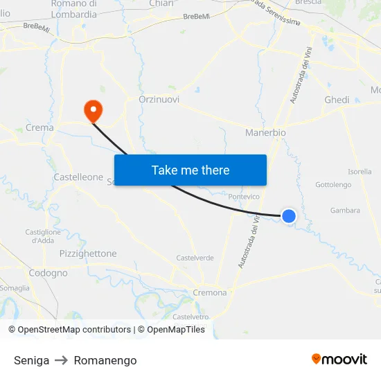 Seniga to Romanengo map